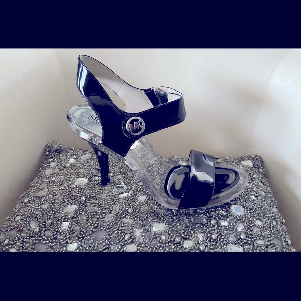 Michael Kors Black Patent Leather Clear Heel Sandals